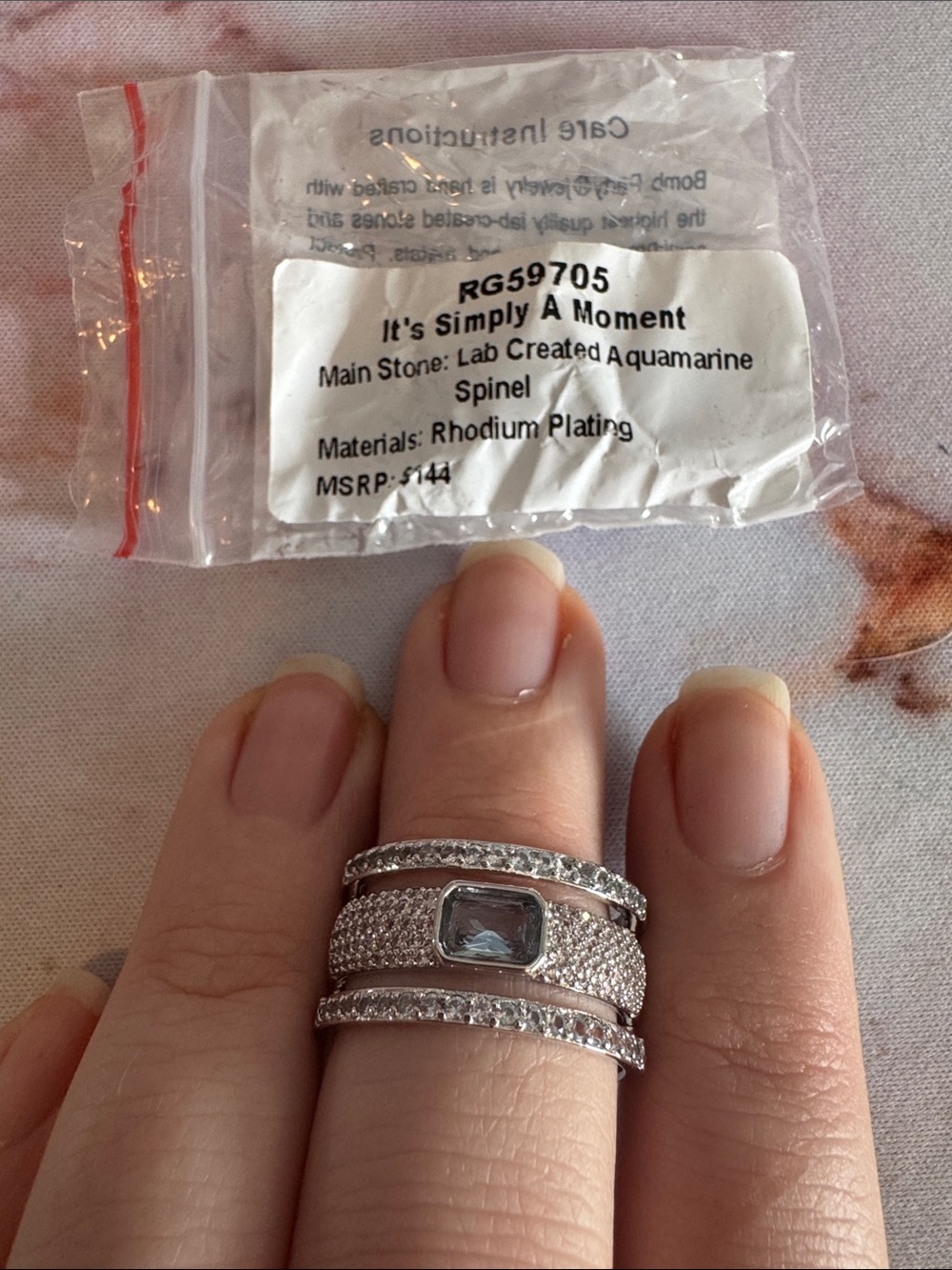 Silver Rhodium-Plated Ring with Lab-Created Aquamarine
